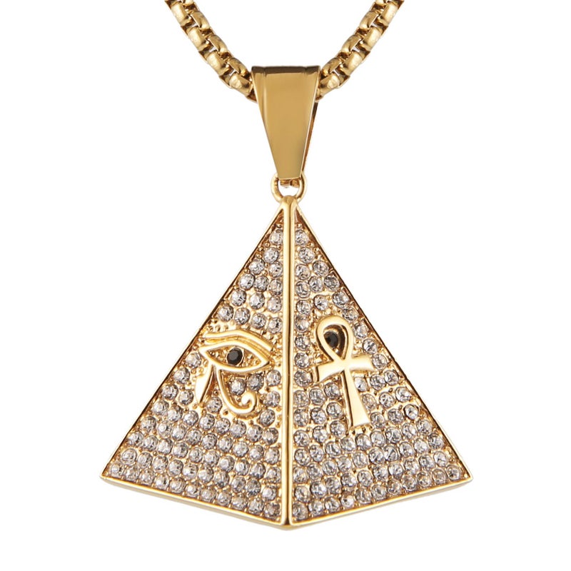 AsAlways 18K Gold Plated Pyramid Necklace for Men Stainless Steel Cubic Zirconia Coptic Ankh Cross Eye of Horus Ancient Egypt Pendant Necklace - Image 1